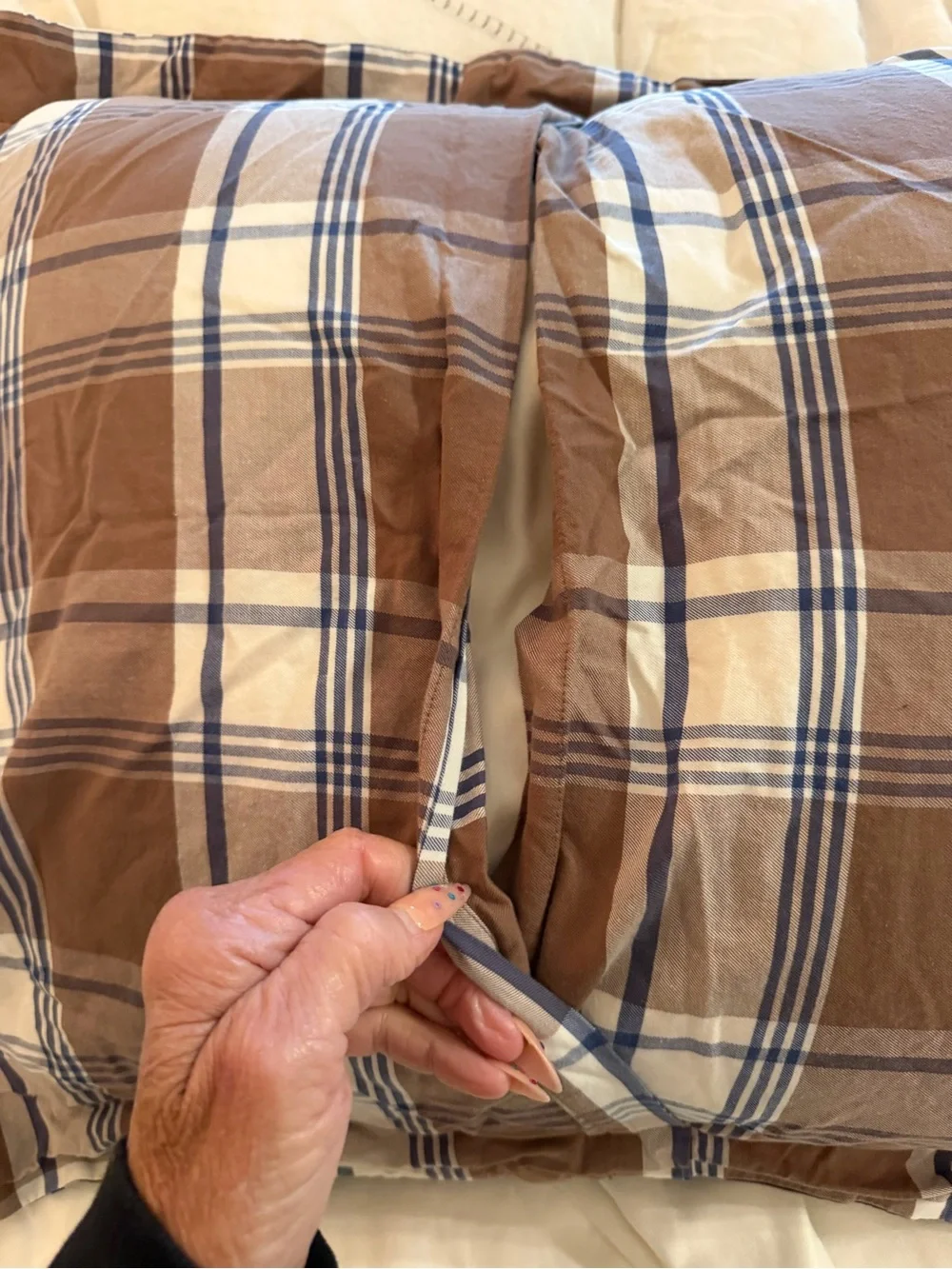 Pottery Barn Kids Brown, White and Blue Plaid Pillow Sham